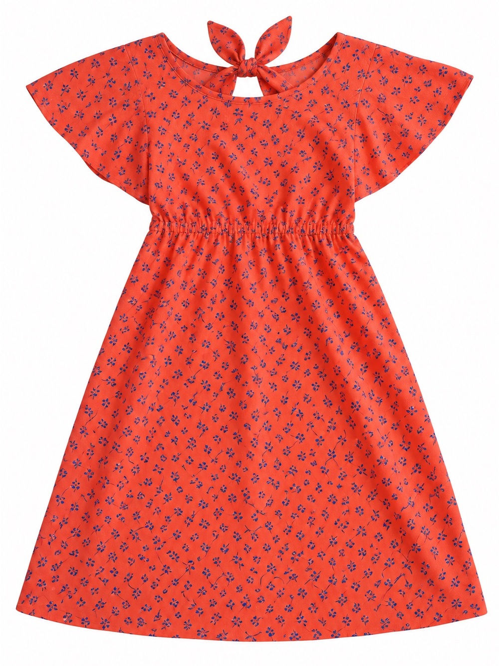Kiwi orange&blue bow tie open back midi dress